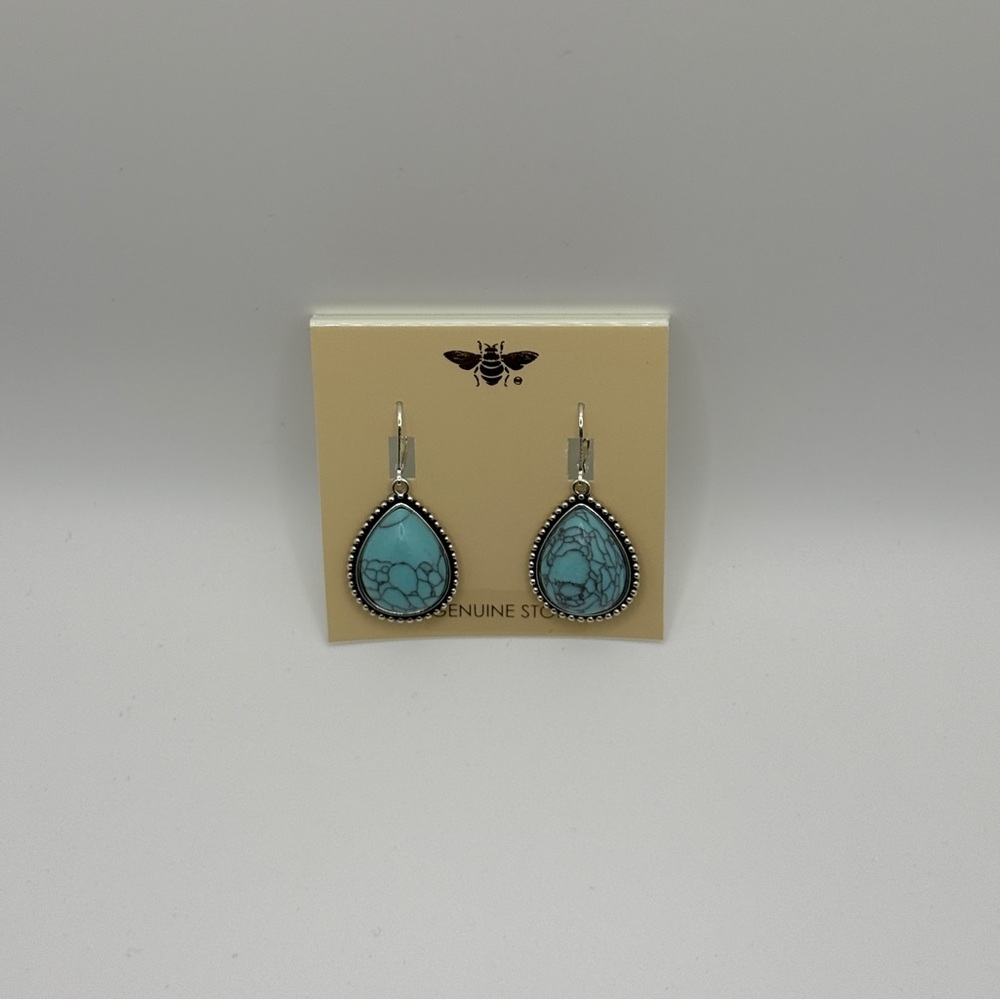 Blue and Silver Teardrop Earrings with Vintage Design - Picture 3 of 3